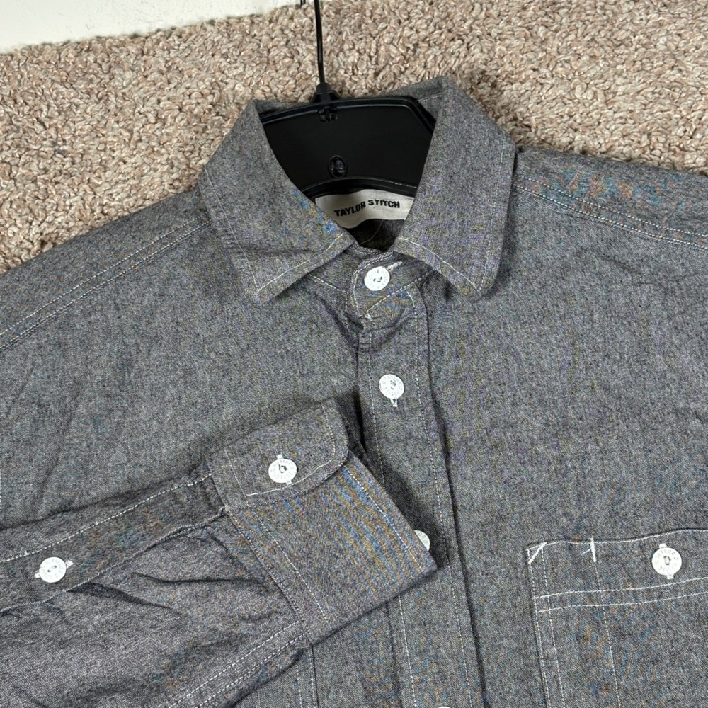Taylor Stitch Mens Grey Organic Cotton Button Down Work Shirt Size 38 Small